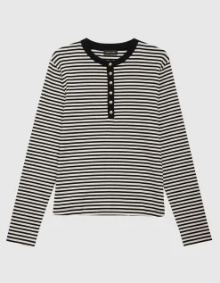Gestreiftes Ripp-Longsleeve Alessia mit dekorativen Knöpfen