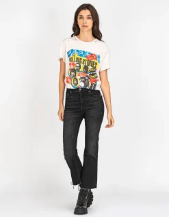 High-Waist Bootcut Jeans mit offenem Saum