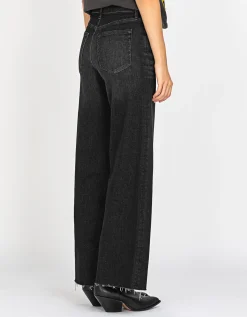 High-Waist Wide-Leg Jeans mit offenem Saum