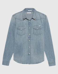 Jeans Hemd mit Kragen-Broschen