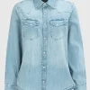 Jeans-Bluse mit offenem Saum