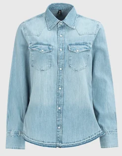 Jeans-Bluse mit offenem Saum
