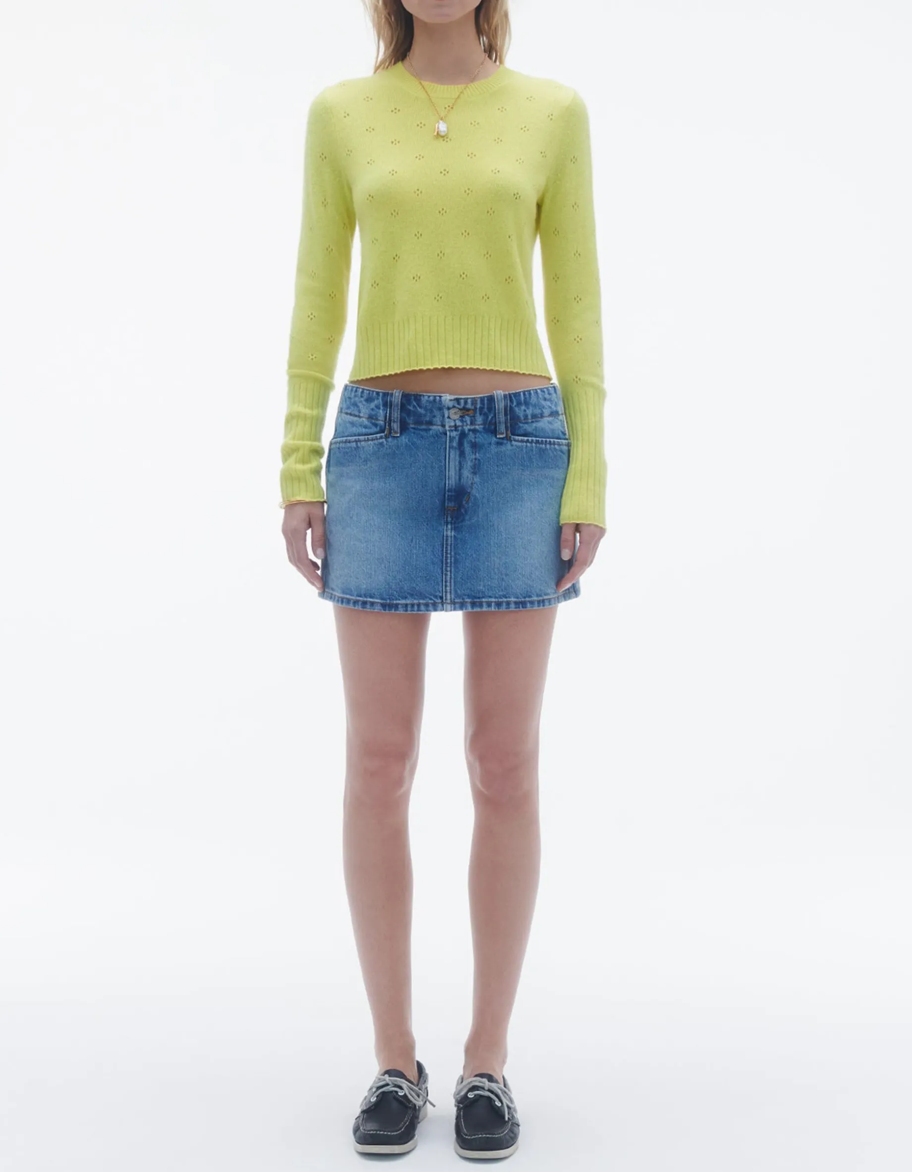 Kaschmir-Pullover Shrunken Pointelle mit Lochstrick-Details
