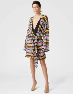 Kimono-Cover-up aus Lamé-Viskose-Spitze mit Bindegürtel