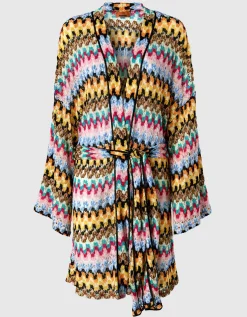 Kimono-Cover-up aus Lamé-Viskose-Spitze mit Bindegürtel