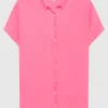 Kurzarm-Bluse Channing mit abgerundetem Saum