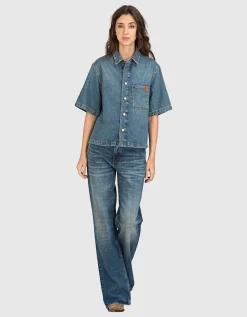 Kurzarm-Jeans-Hemd mit Brusttasche
