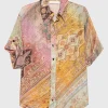 Kurzarm-Seidenbluse Tallow mit Zierknöpfen