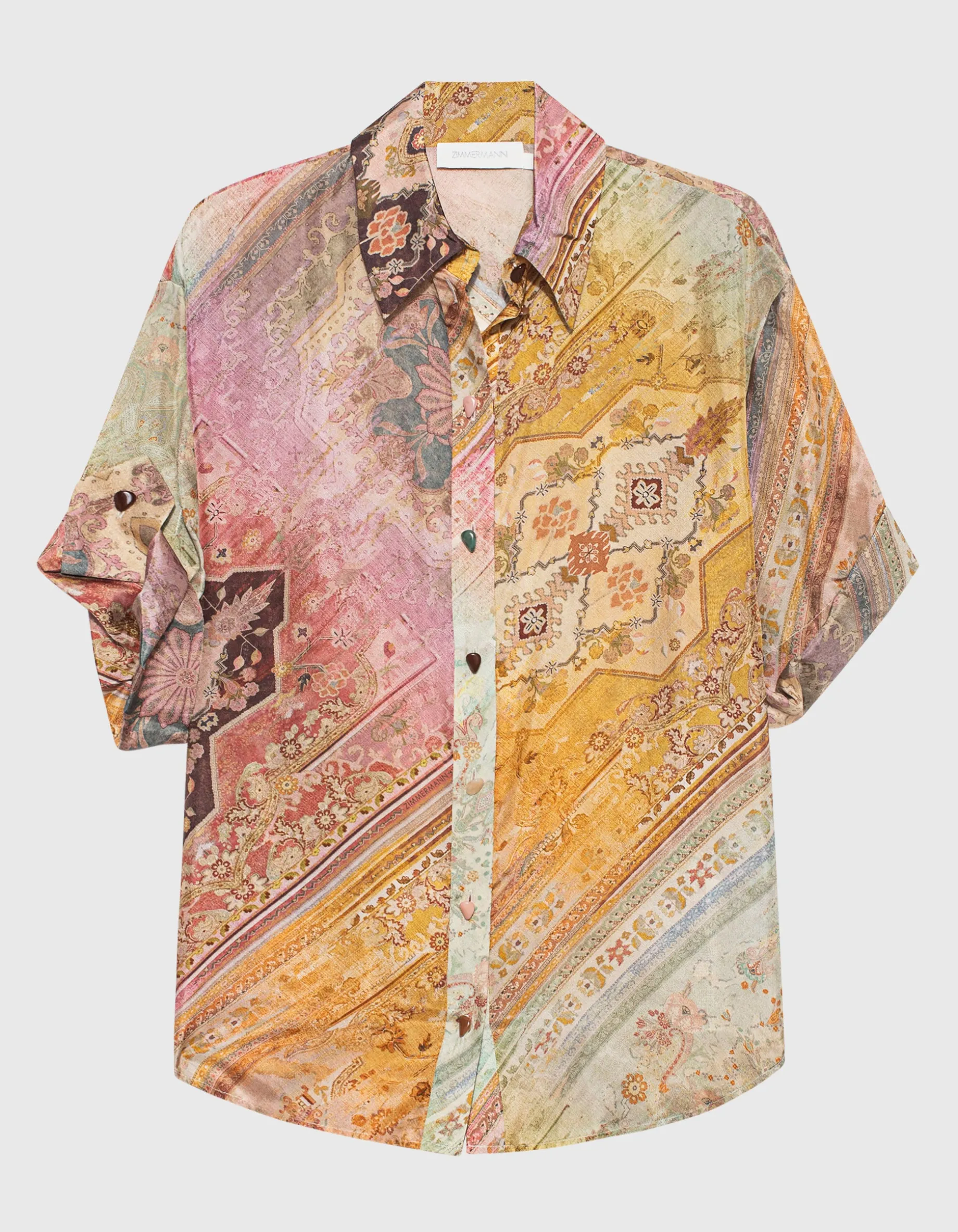 Kurzarm-Seidenbluse Tallow mit Zierknöpfen