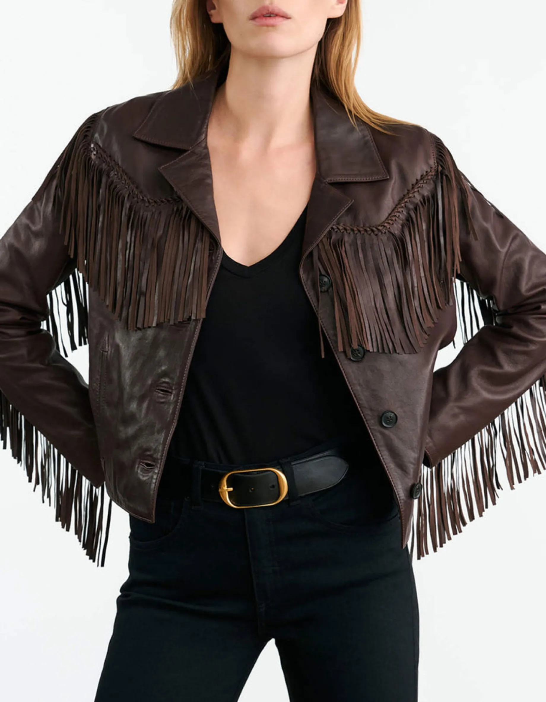 Lammleder-Jacke Eloi mit Fransen-Details