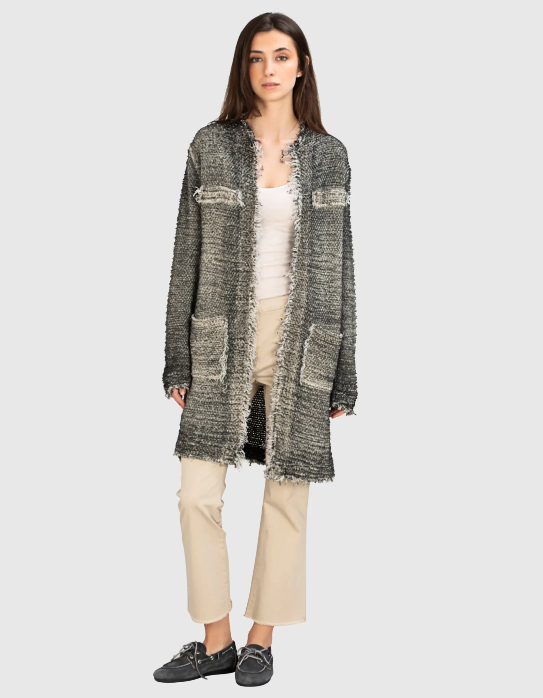 Langer Bouclé-Cardigan
