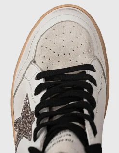 Leder Sneaker mit Glitter-Finish