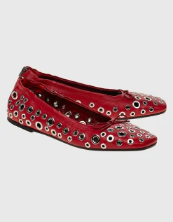 Leder-Ballerinas mit Metall-Ösen