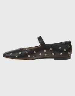 Leder-Ballerinas mit Metall-Ösen-Verzierung
