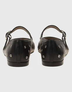 Leder-Ballerinas mit Metall-Ösen-Verzierung