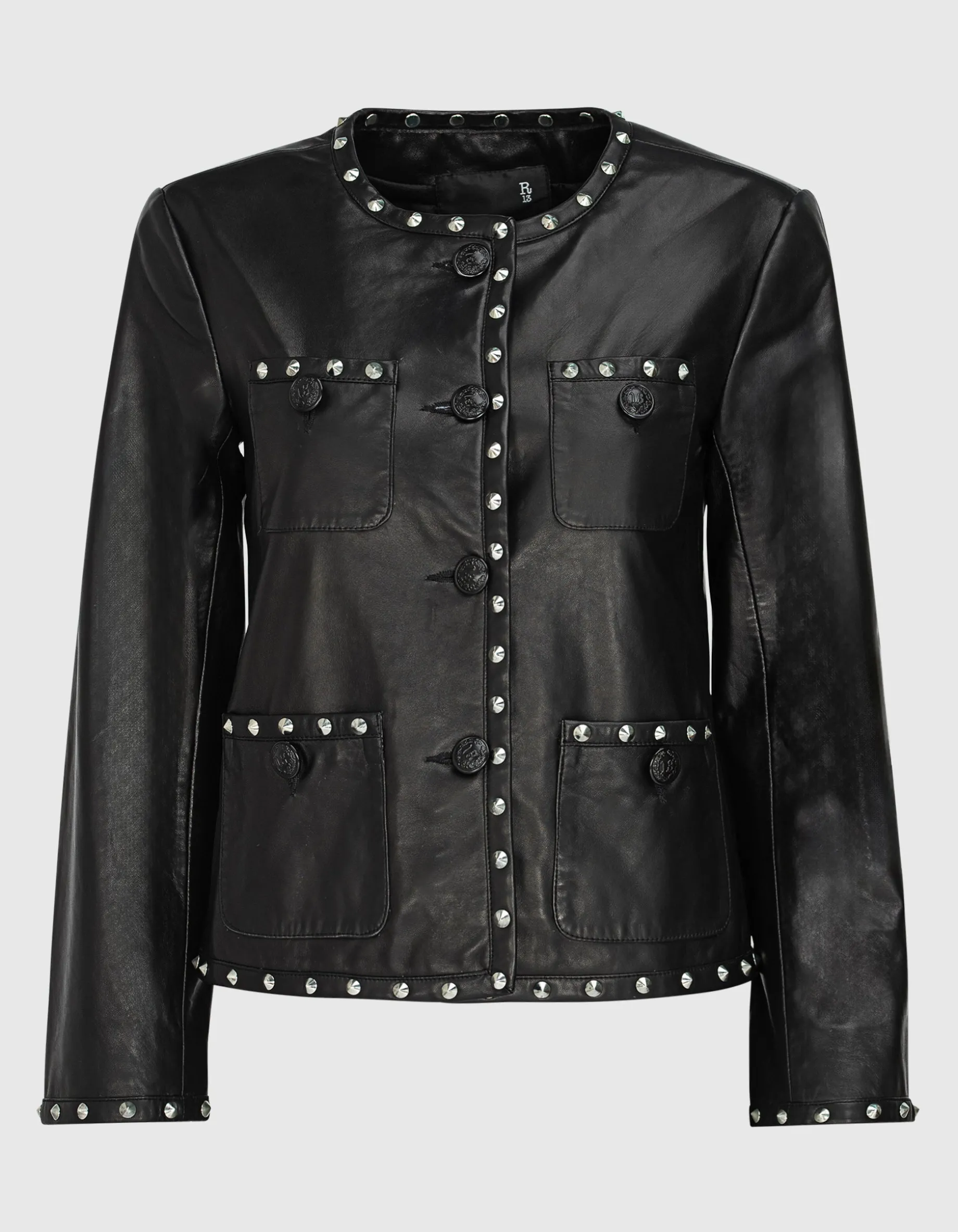 Lederjacke mit Nieten und verzierten Knöpfen
