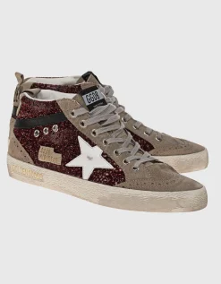 Leder-Sneaker mit Glitter-Finish