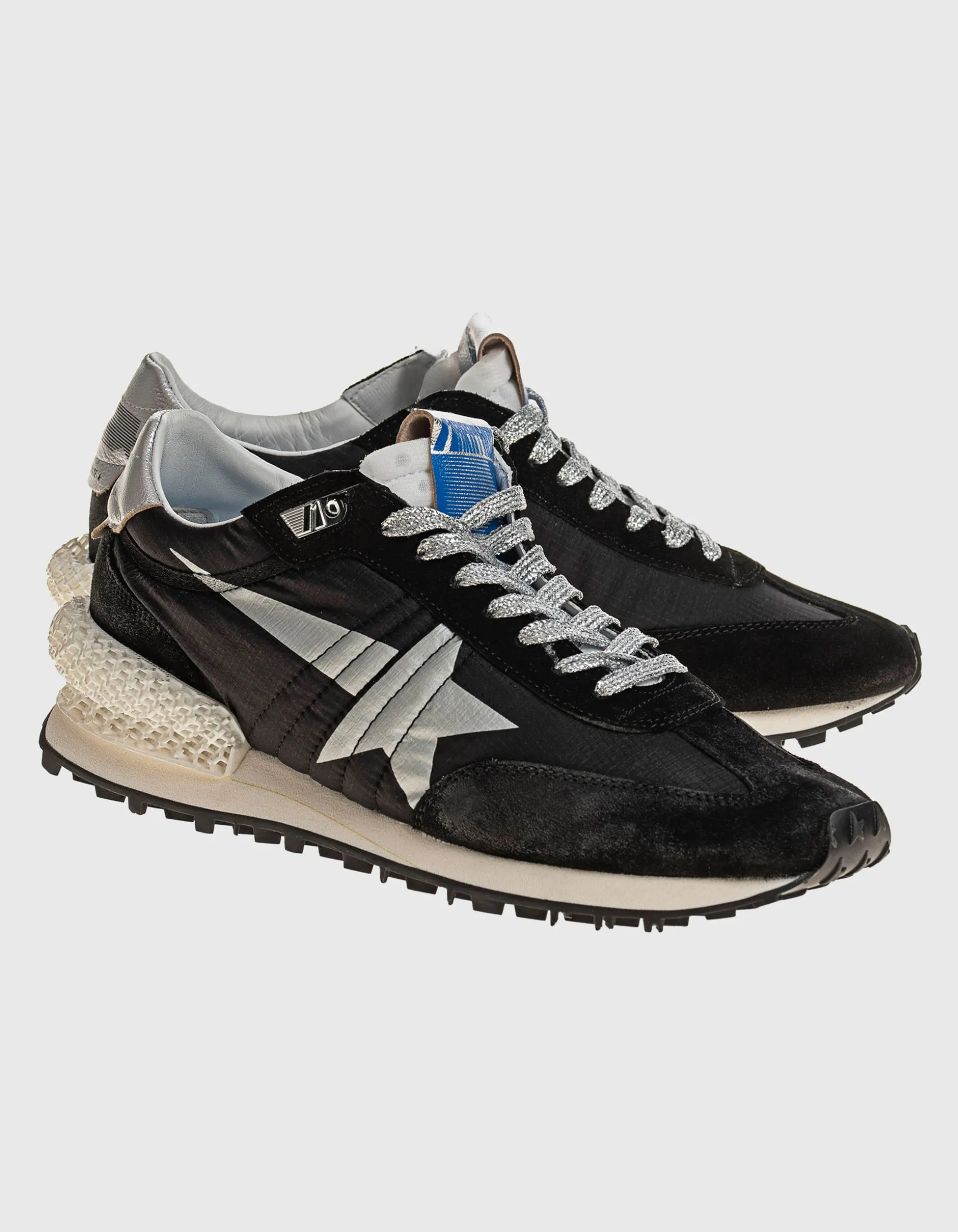 Leder-Sneaker mit Nylon-Details