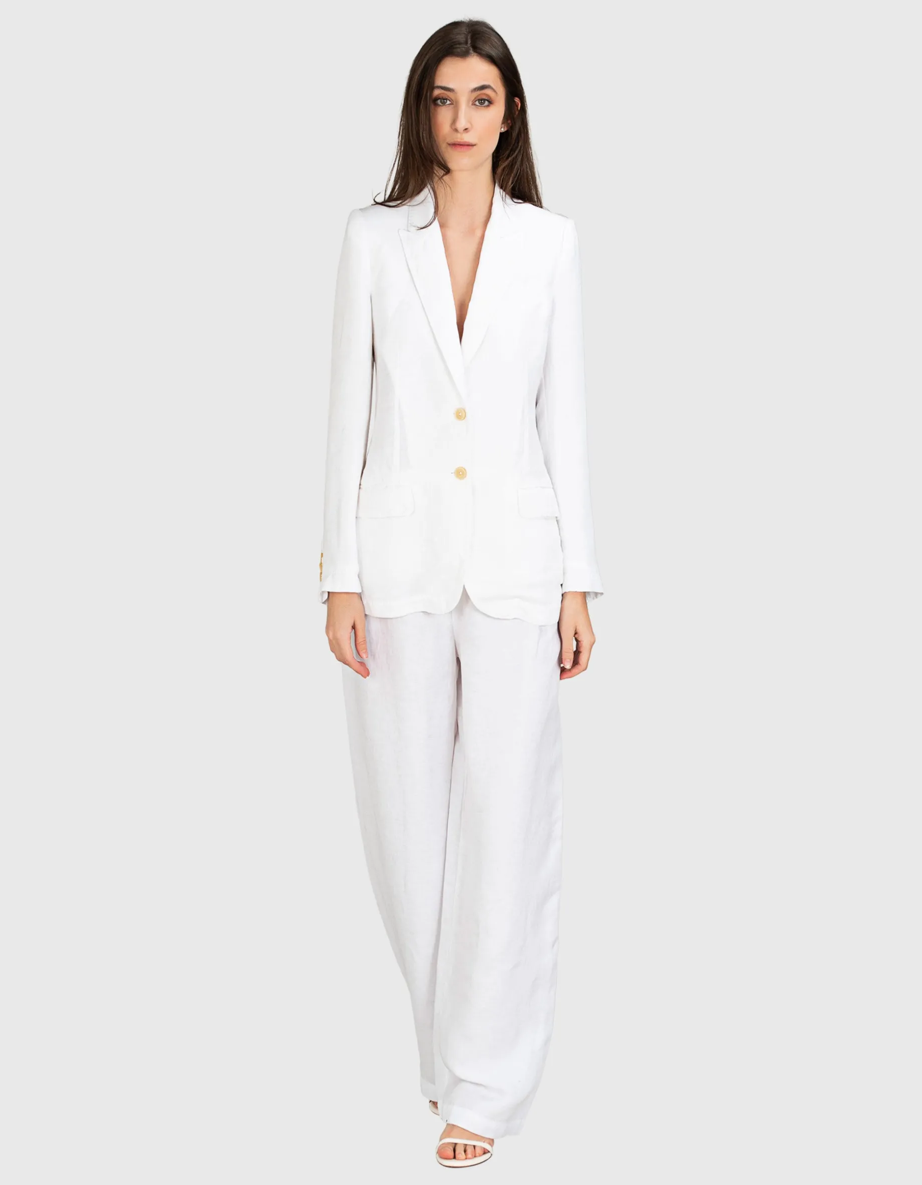 Leinen-Mix Blazer mit Schulterpolstern