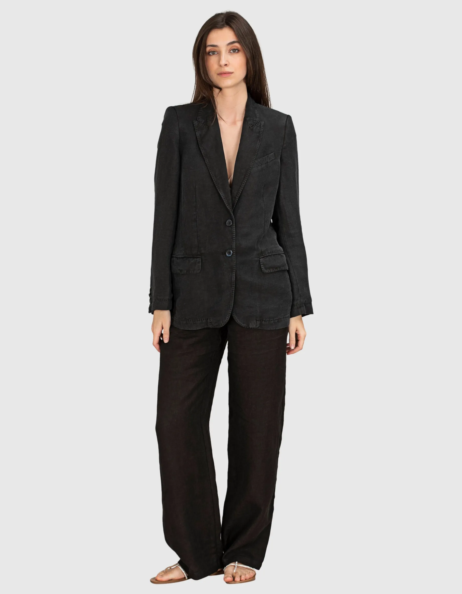 Leinen-Mix Blazer mit Schulterpolstern