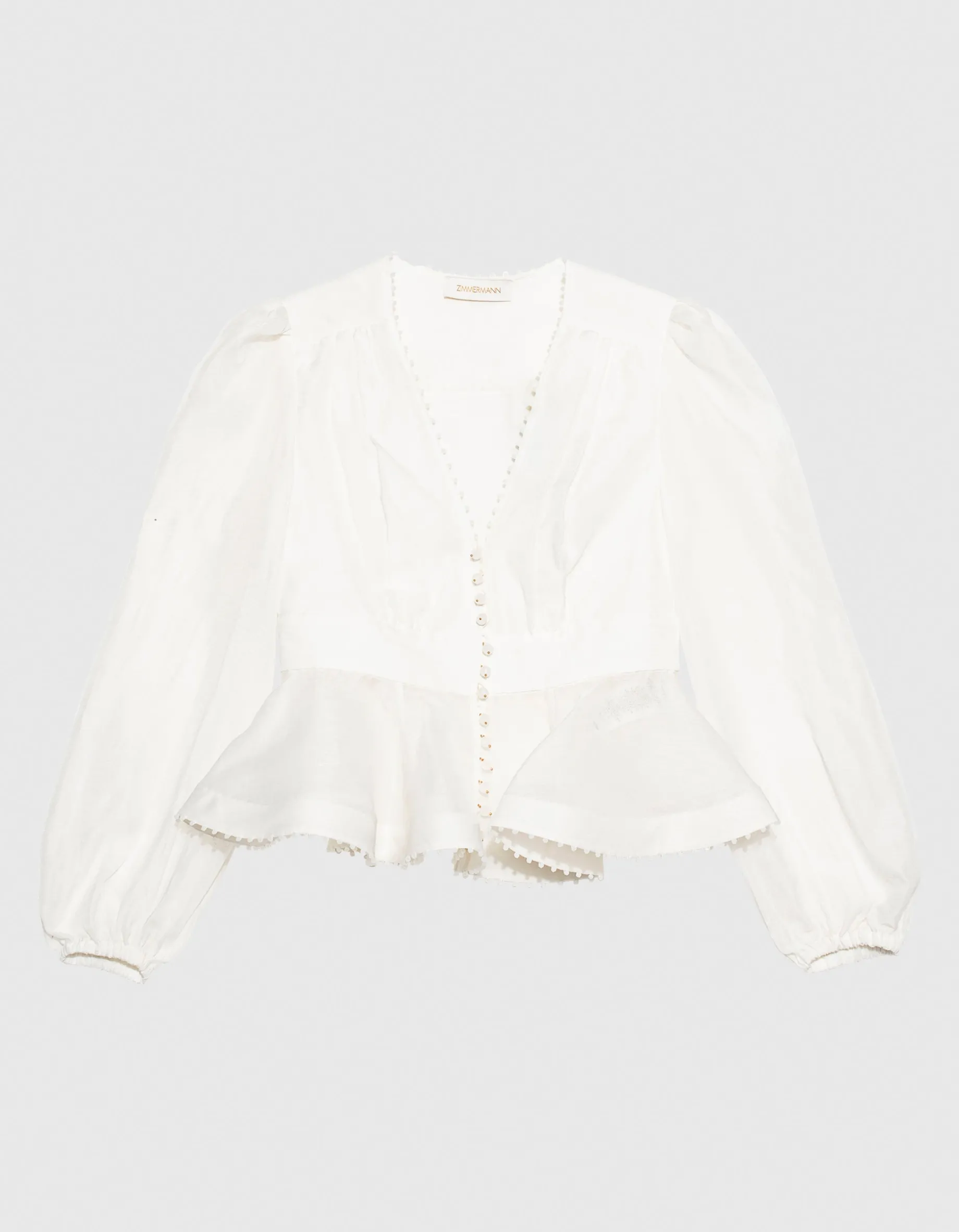 Leinen-Seiden-Mix Peplum-Bluse Dawning mit Perlen-Verzierung