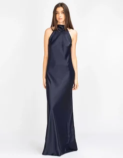Maxi Satin-Neckholder-Kleid