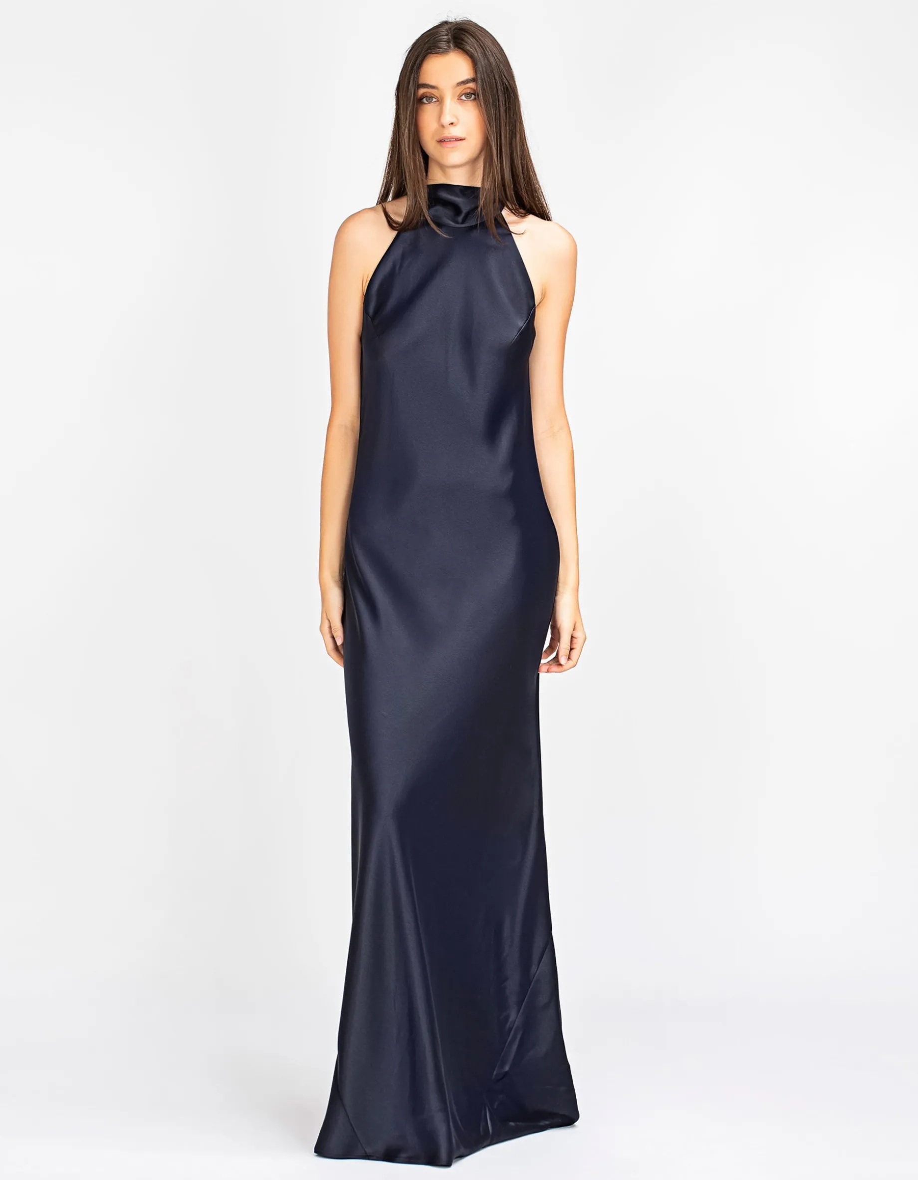 Maxi Satin-Neckholder-Kleid