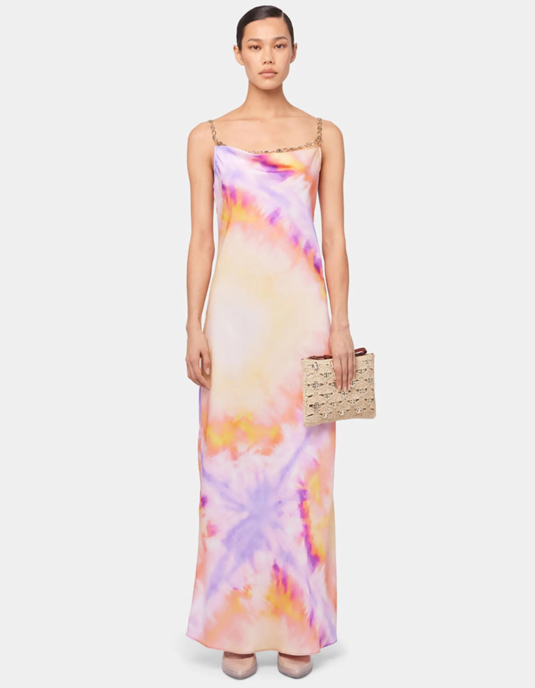 Maxi-Batik-Kleid mit abnehmbaren Ketten-Trägern