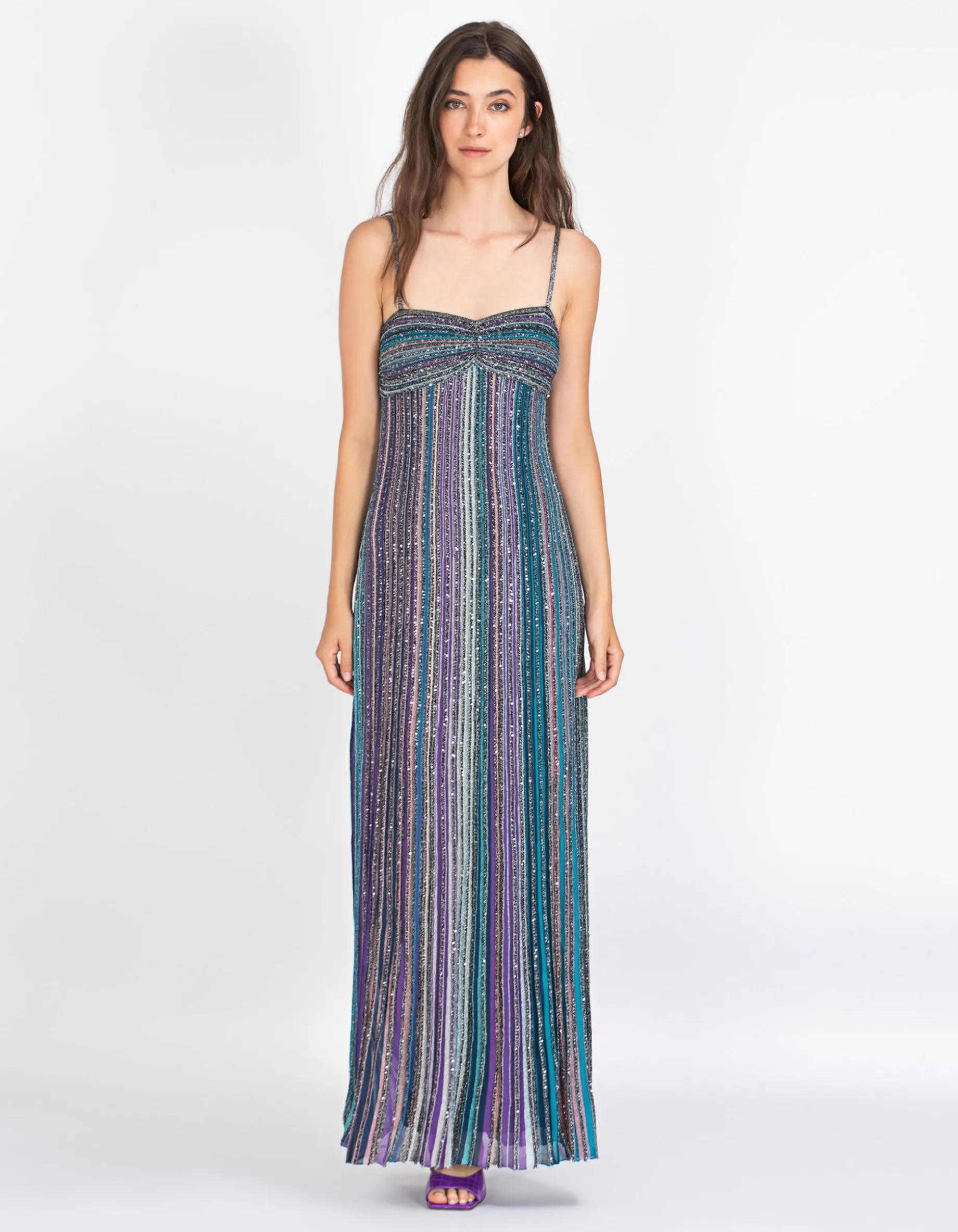 Maxi-Trägerkleid mit Pailletten und Effektgarn