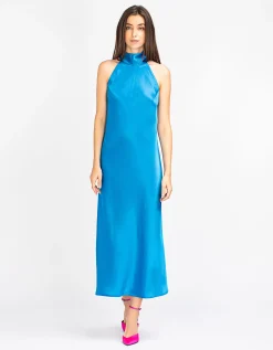 Midi Satin-Neckholder Kleid Sienna Celeste