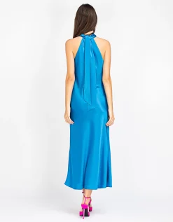 Midi Satin-Neckholder Kleid Sienna Celeste