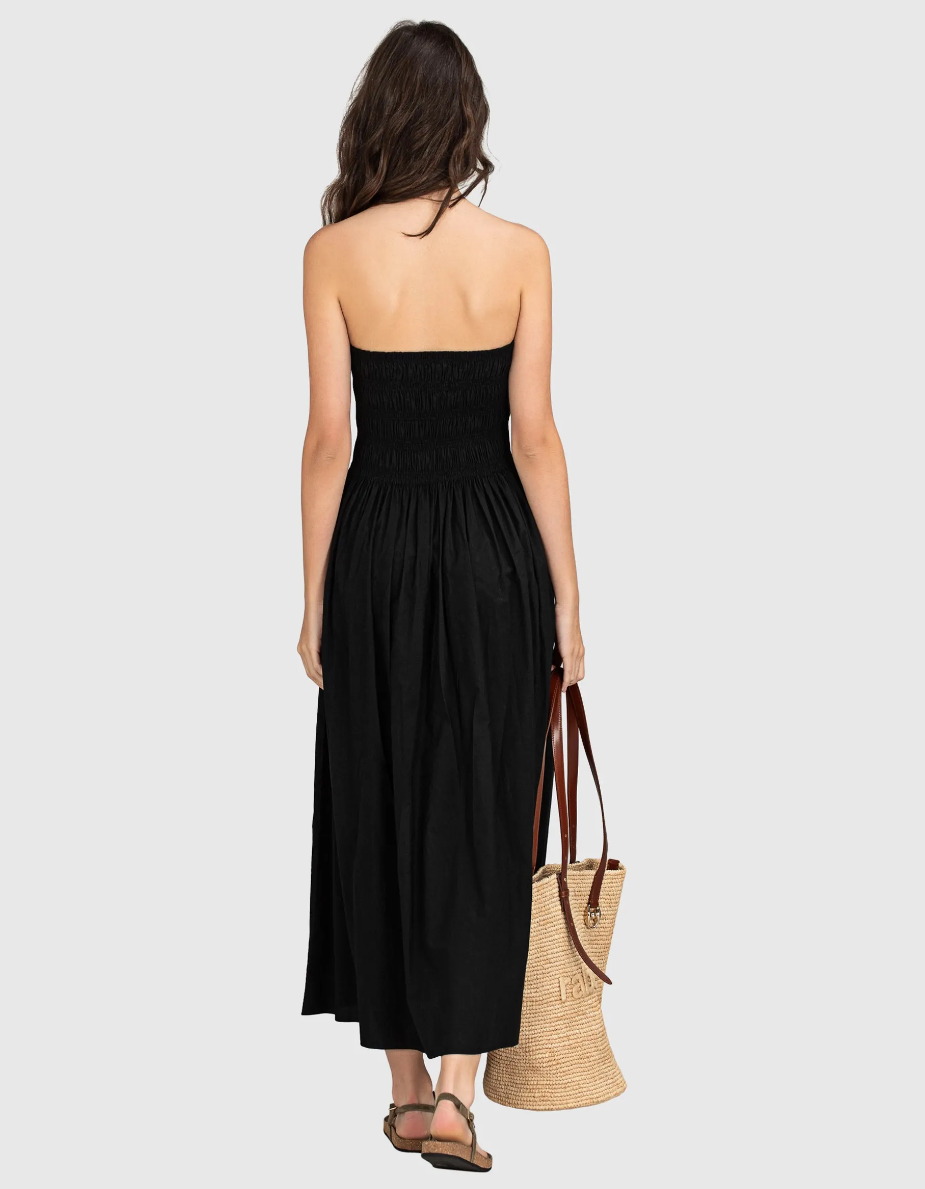 Midi-Bandeau-Popeline Kleid