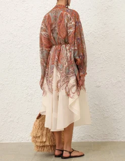 Midi-Kleid Rhiannon im Cape-Stil mit Bindegürtel