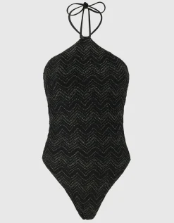 Neckholder-Badeanzug aus Zick-Zack-Lamé aus Viskose