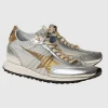 Nylon-Sneaker mit Leder-Details und Glitter-Finish