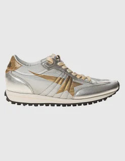 Nylon-Sneaker mit Leder-Details und Glitter-Finish