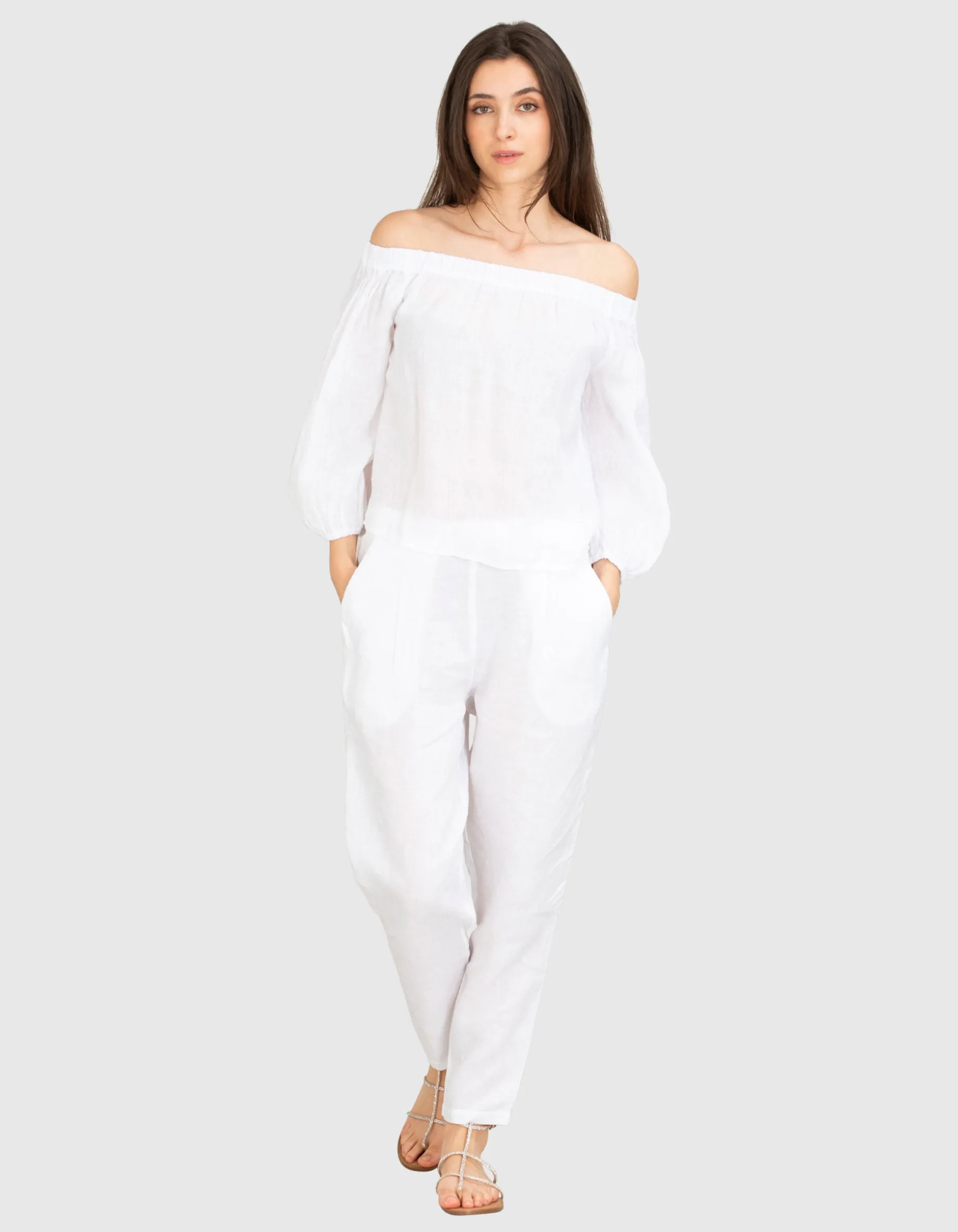 Off-Shoulder Leinen-Bluse