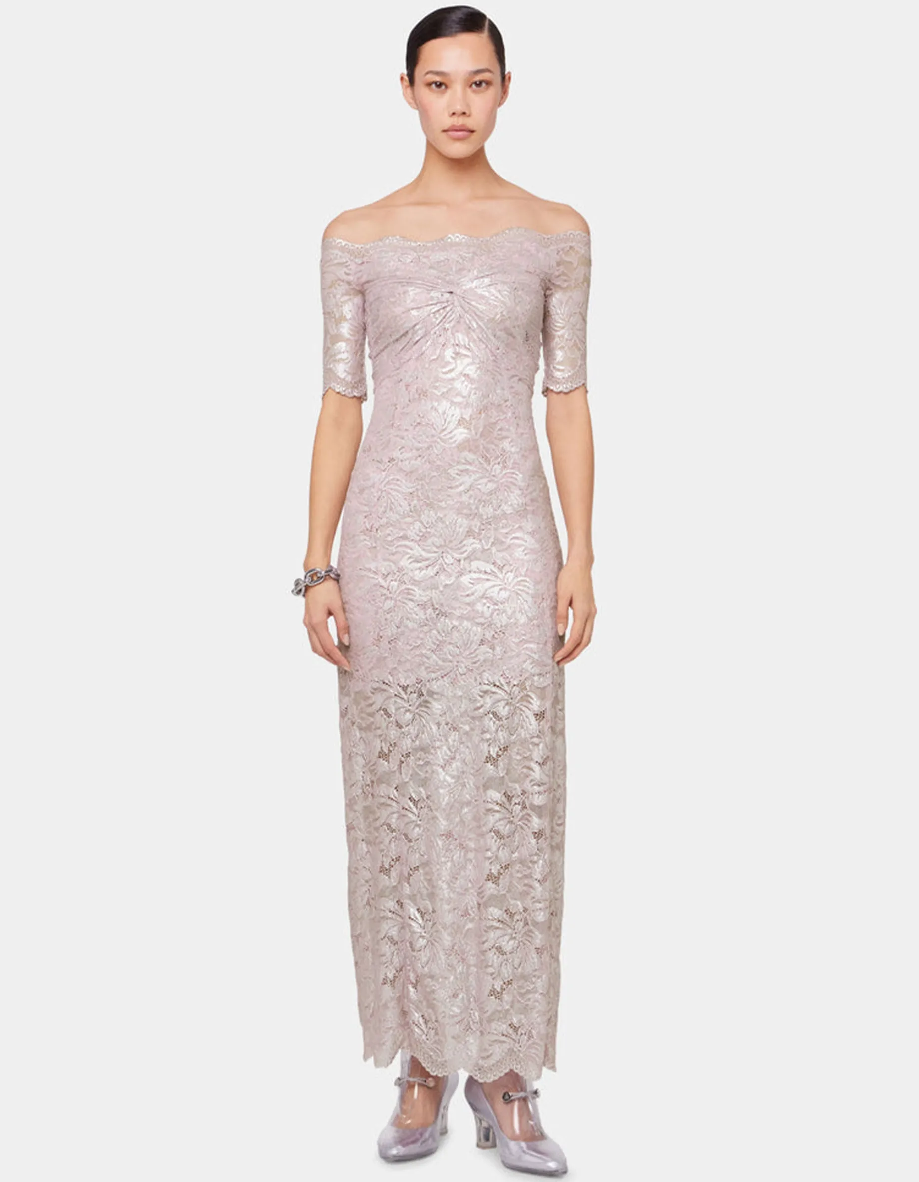 Off-Shoulder Maxi-Spitzen-Kleid