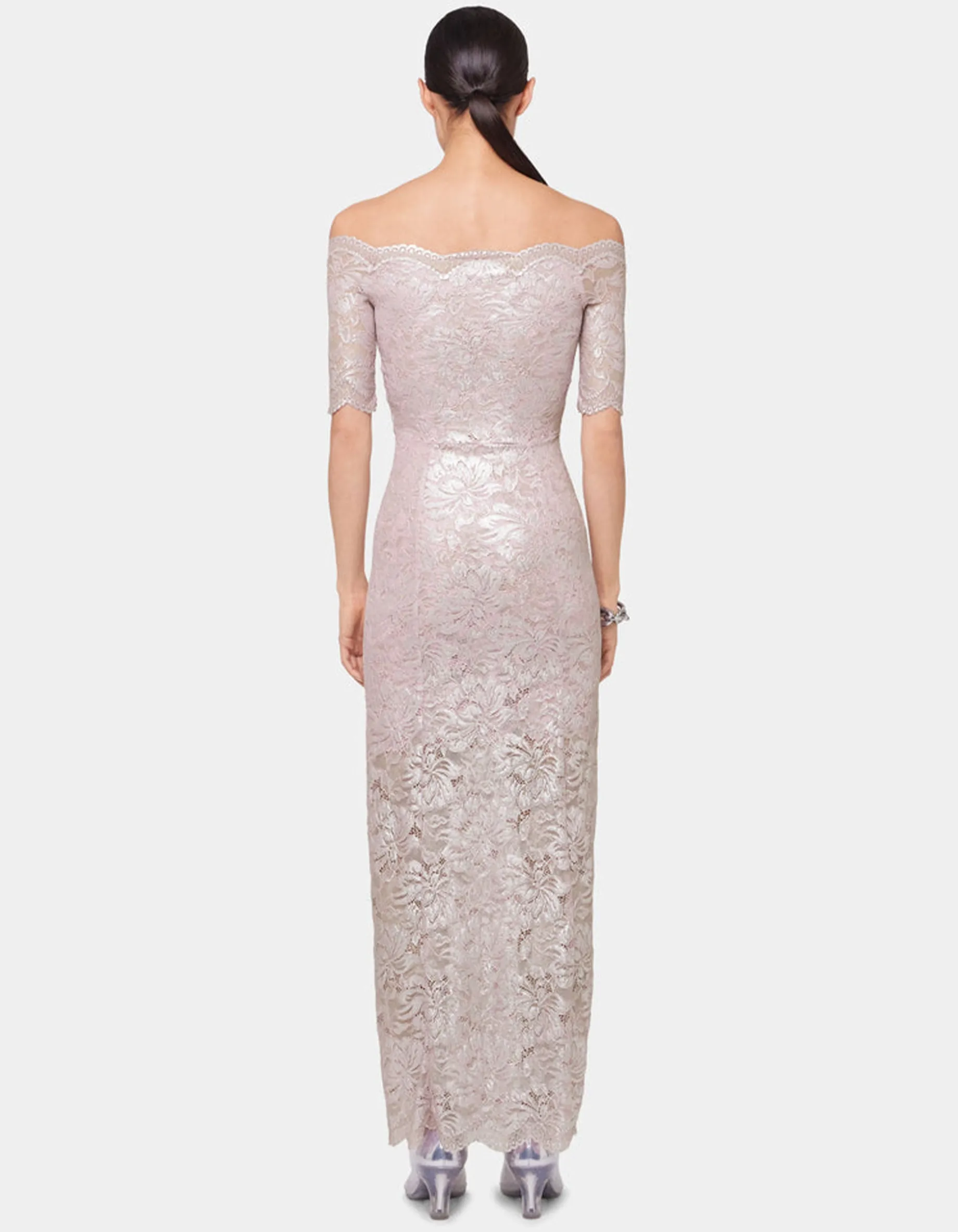Off-Shoulder Maxi-Spitzen-Kleid