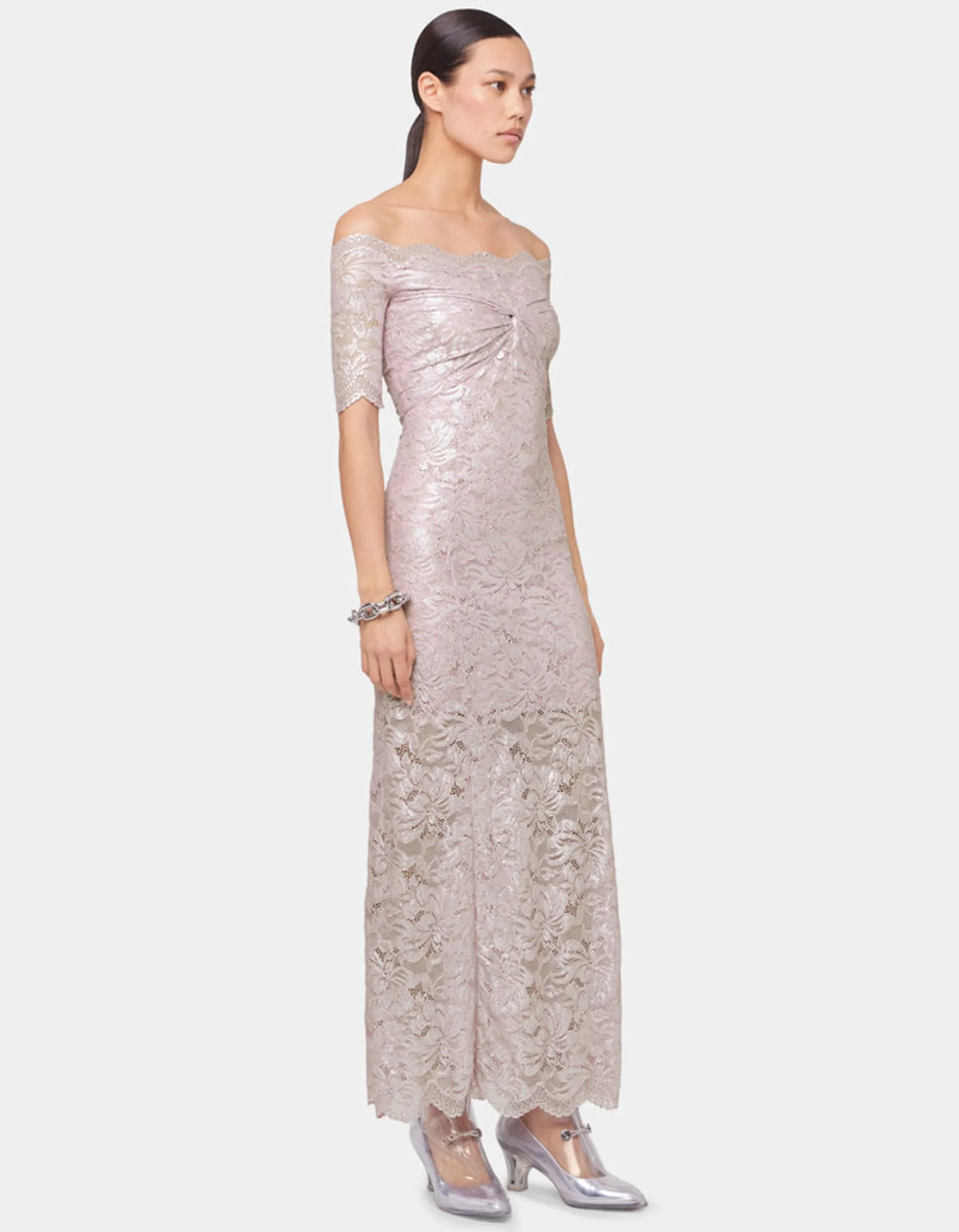 Off-Shoulder Maxi-Spitzen-Kleid