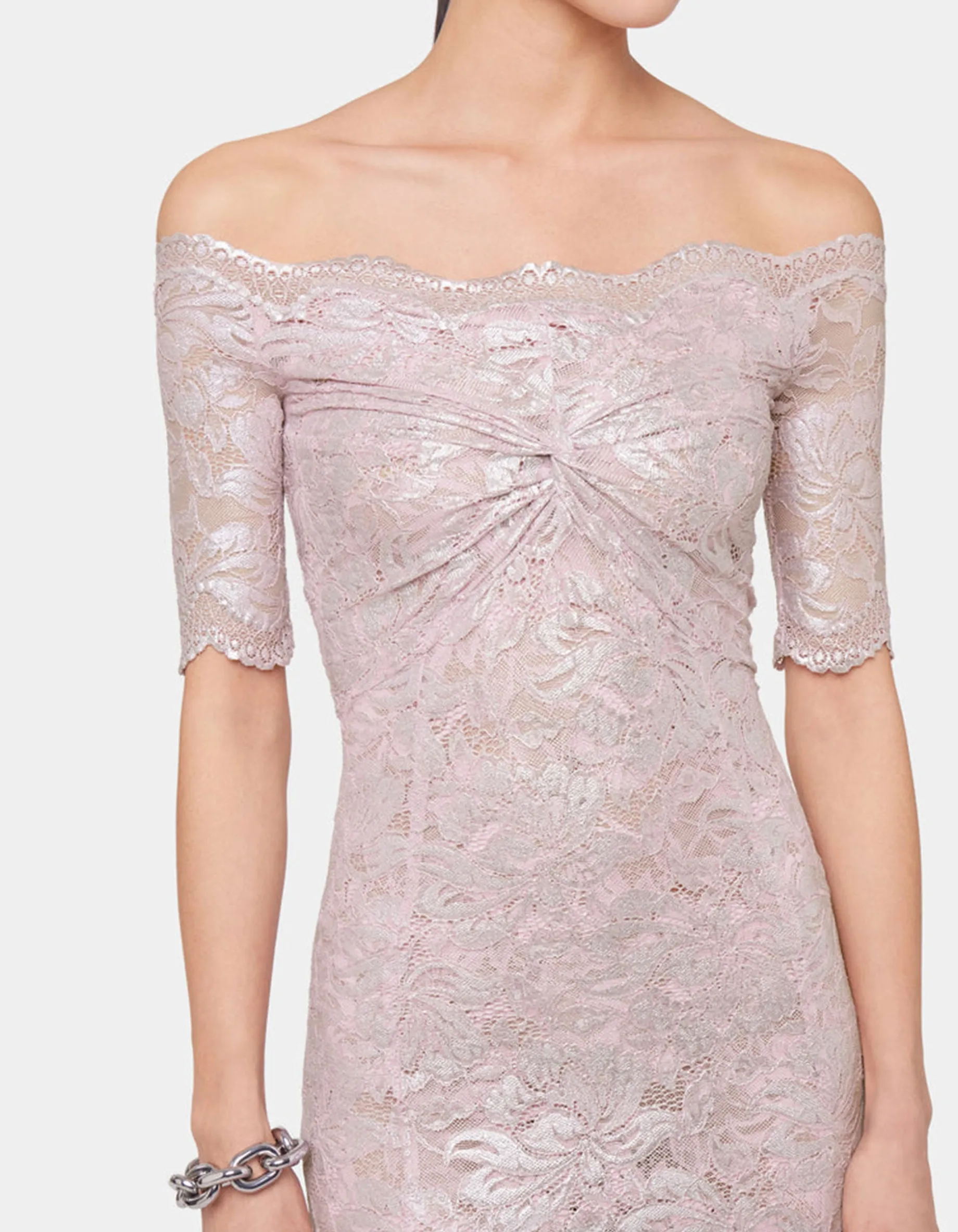 Off-Shoulder Maxi-Spitzen-Kleid