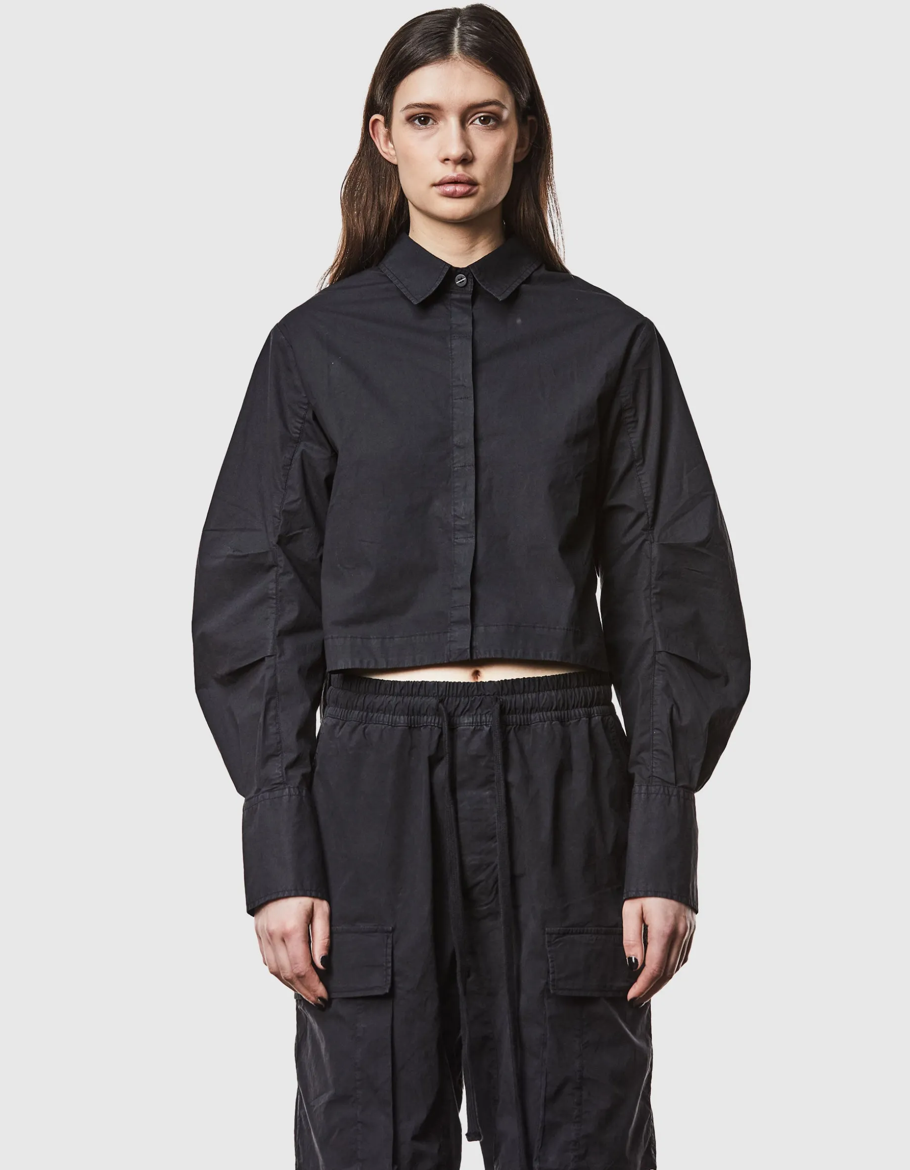 Oversize Crop-Bluse mit gerafften Ärmeln