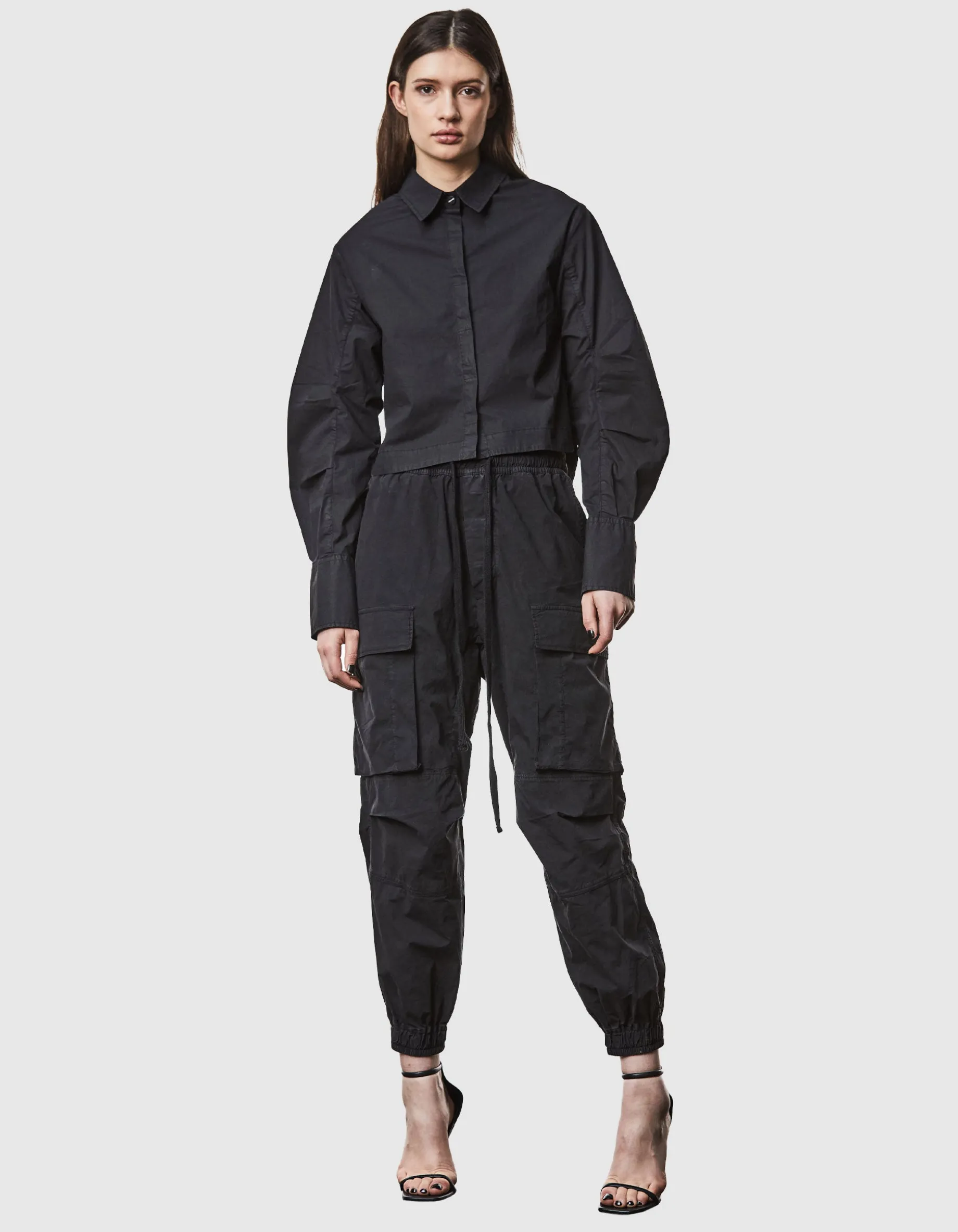 Oversize Crop-Bluse mit gerafften Ärmeln