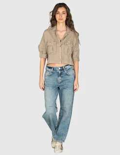 Oversize Cropped Leinen-Bluse