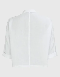 Oversize Cropped Leinen-Bluse