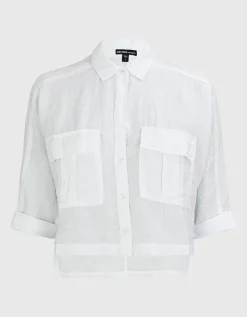 Oversize Cropped Leinen-Bluse