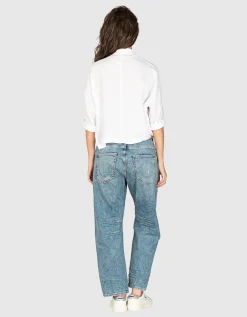 Oversize Cropped Leinen-Bluse