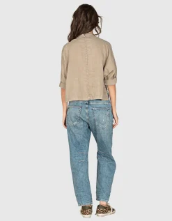 Oversize Cropped Leinen-Bluse
