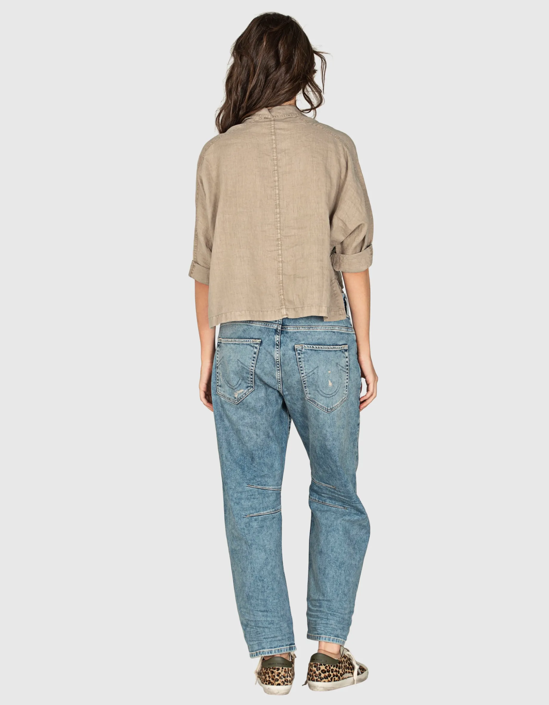 Oversize Cropped Leinen-Bluse