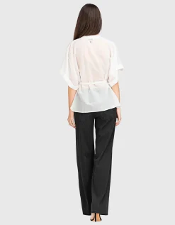 Oversize Kurzarm-Bluse mit Bindedetail